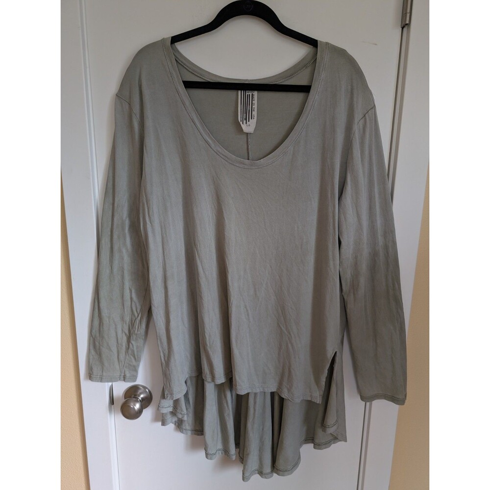 Free People Oversized 100% Cotton Hi Low Long Sleeve Tee Shirt Green Size Large